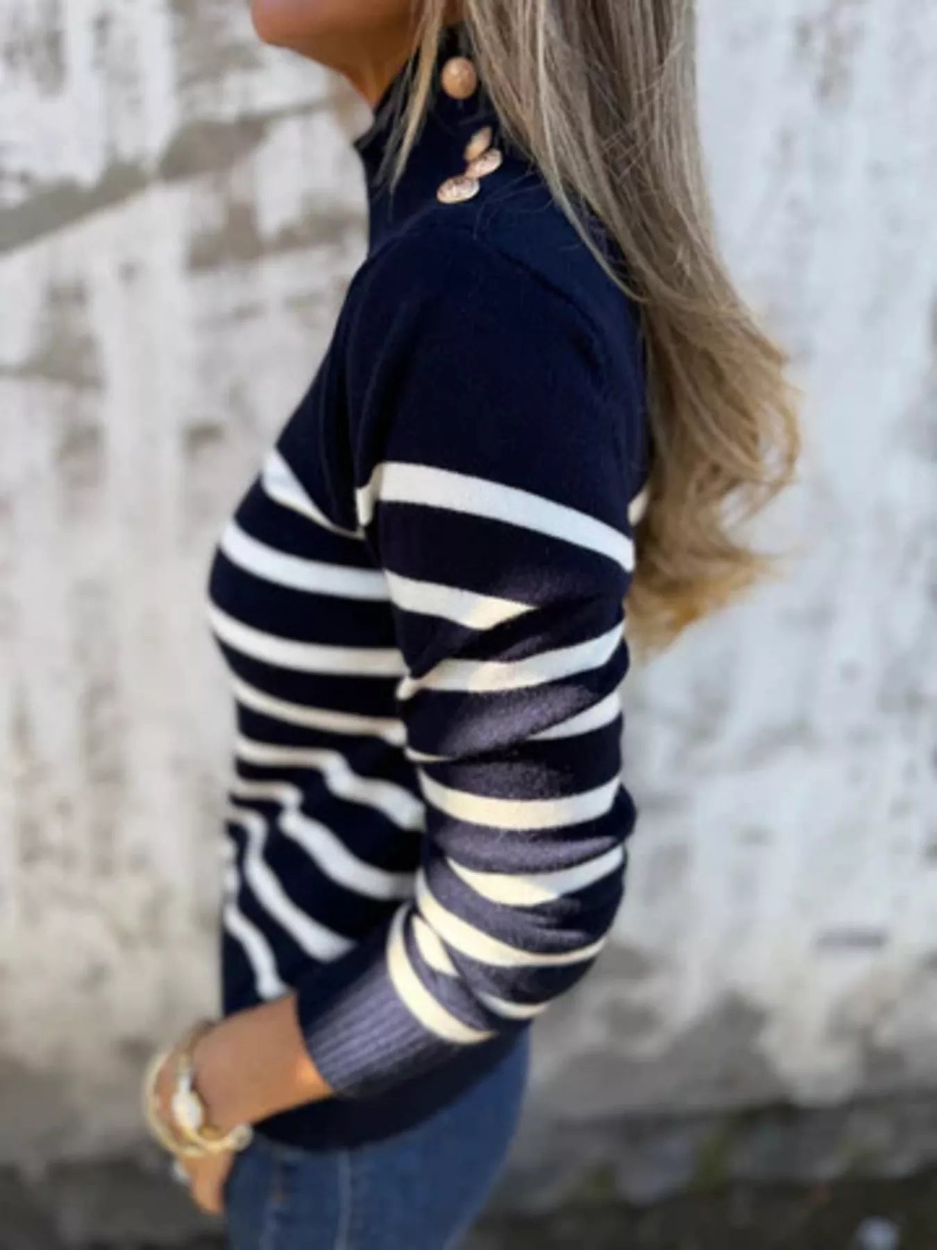 Full Size Striped Turtleneck Long Sleeve Sweater Plus Size Trendsi