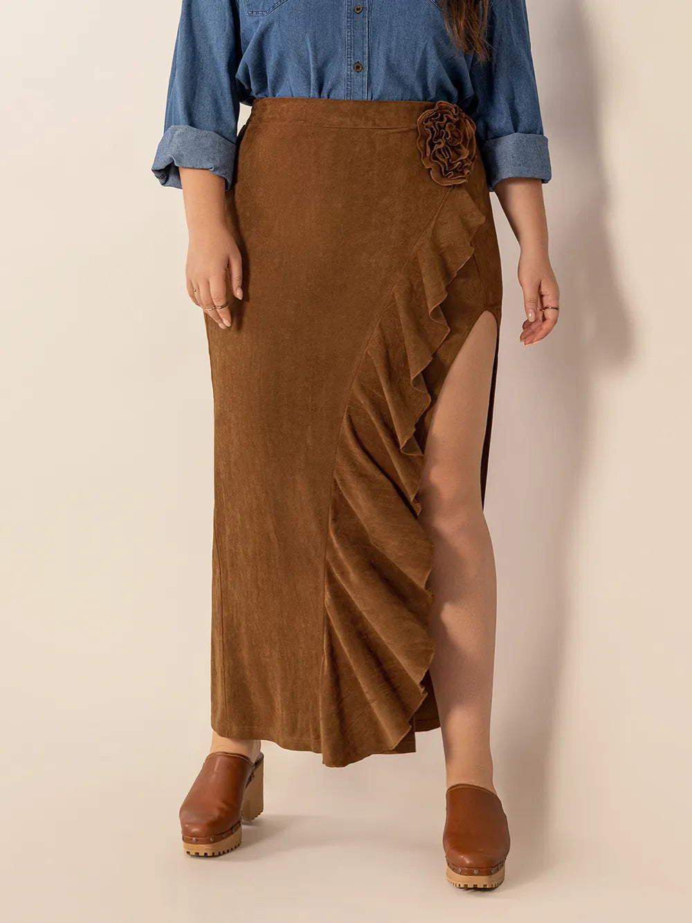 Plus Size Ruffled Slit High Rise Skirt nicholesgifts