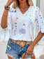 Ruffled Printed V-Neck Half Sleeve Blouse nicholesgifts