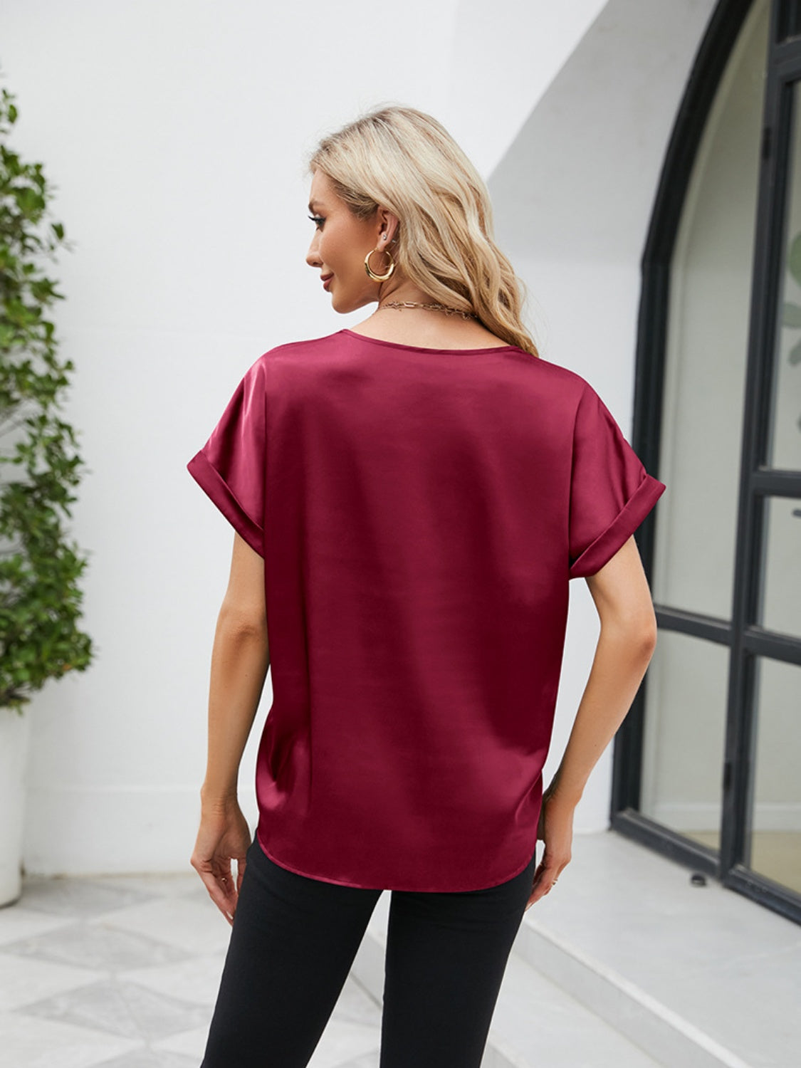 V-Neck Short Sleeve Blouse nicholesgifts