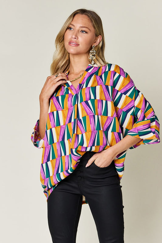 Double Take Full Size Geometric Notched Dolman Sleeve Top nicholesgifts