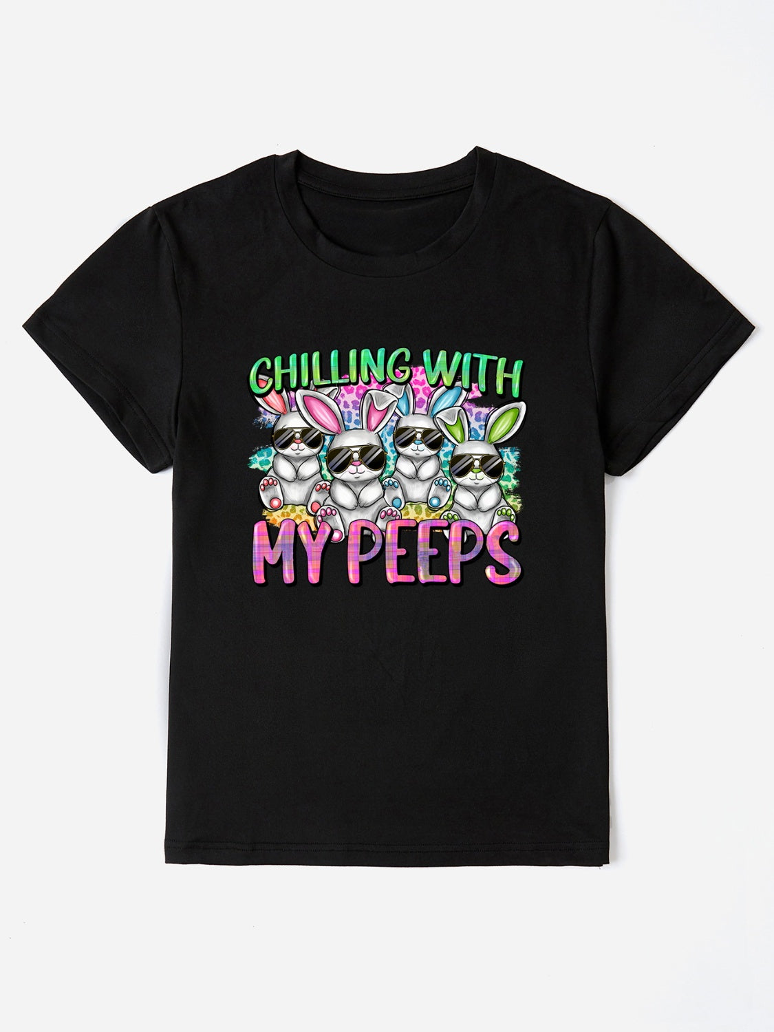 Women Chilling With My Peeps Round Neck Short Sleeve T-Shirt - Nicholesgifts.online