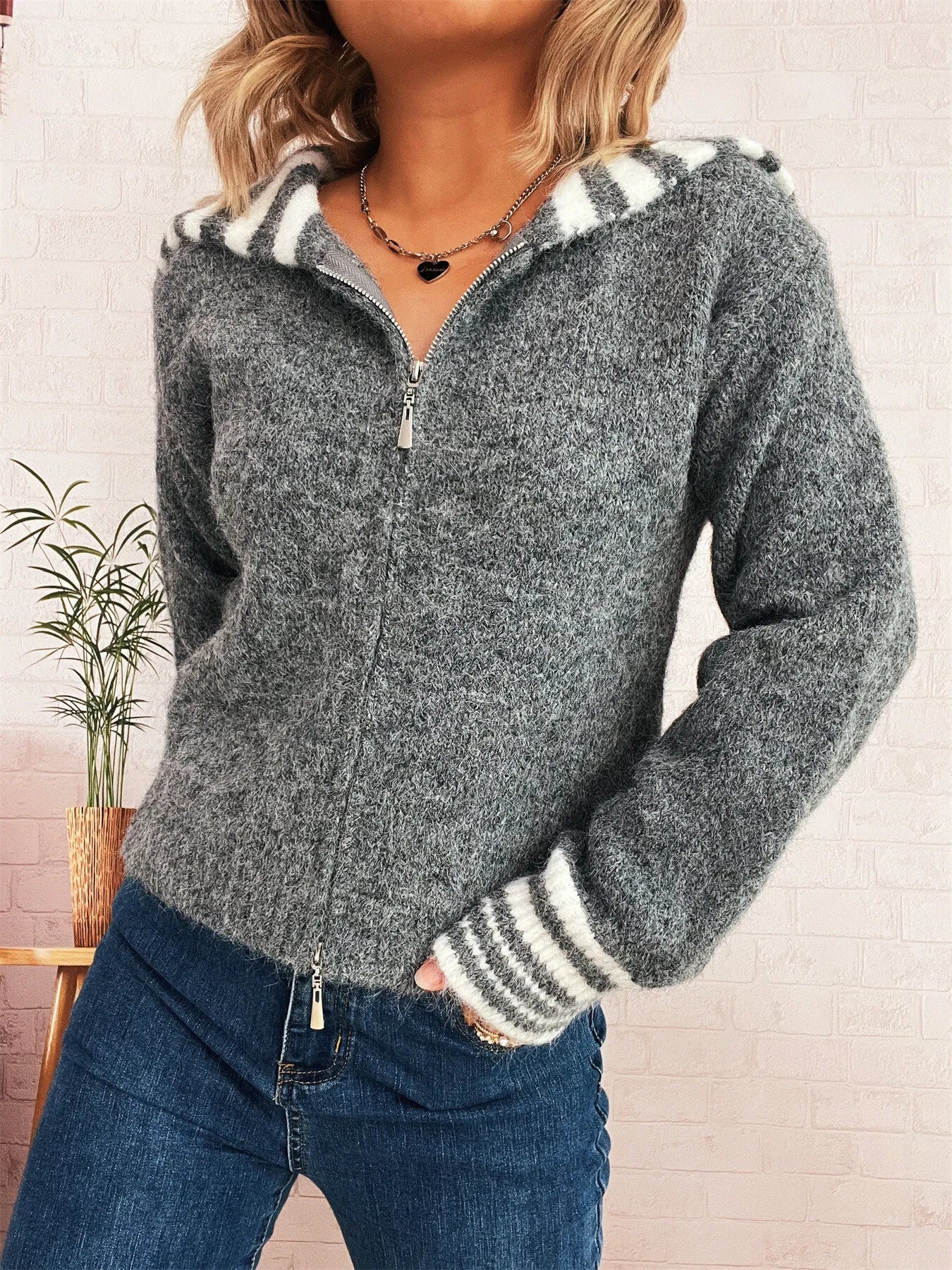 Striped Zip-Up Cardigan NicholesGifts