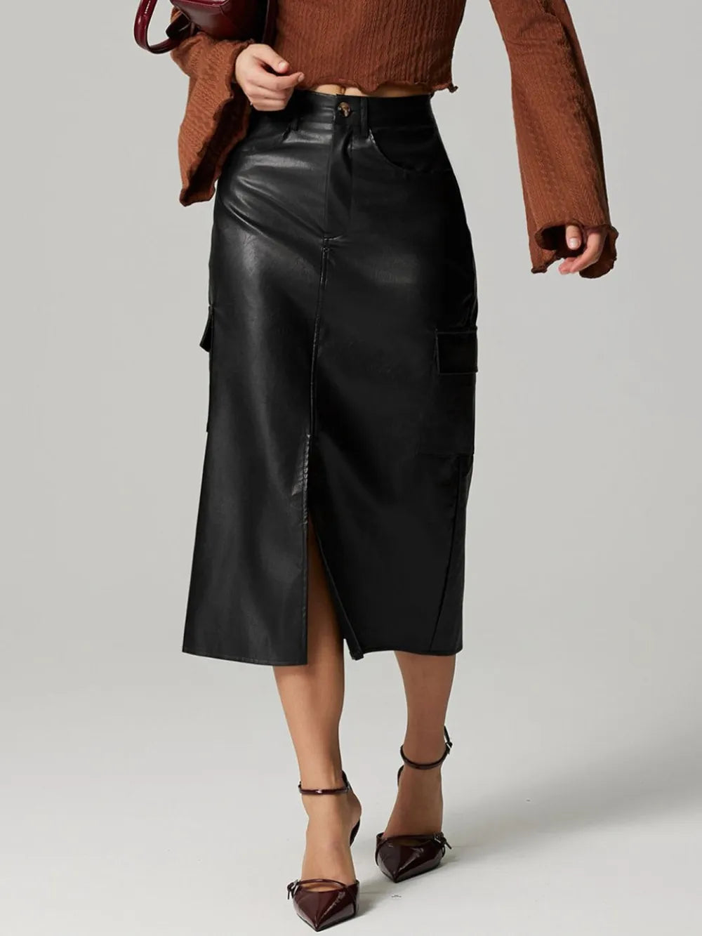 Slit Midi Skirt with Pockets nicholesgifts