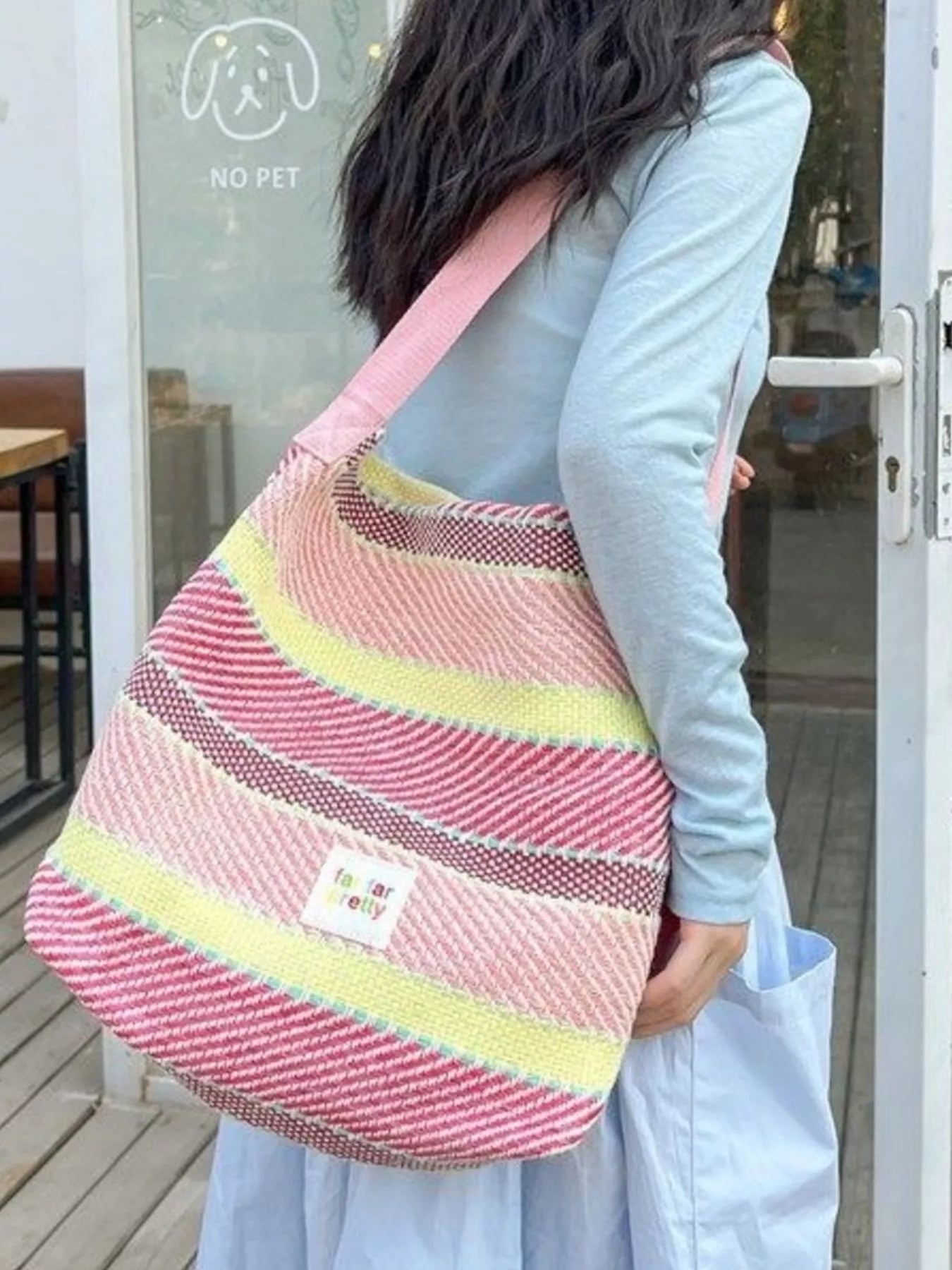 Striped Woven Shoulder Bag with Adjustable Strap nicholesgifts