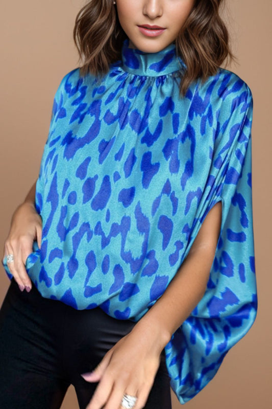 Printed Turtleneck Half Sleeve Blouse nicholesgifts