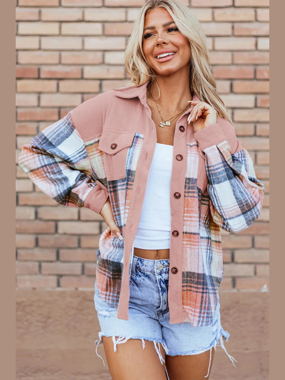 Plaid Button Up Long Sleeve Shacket nicholesgifts