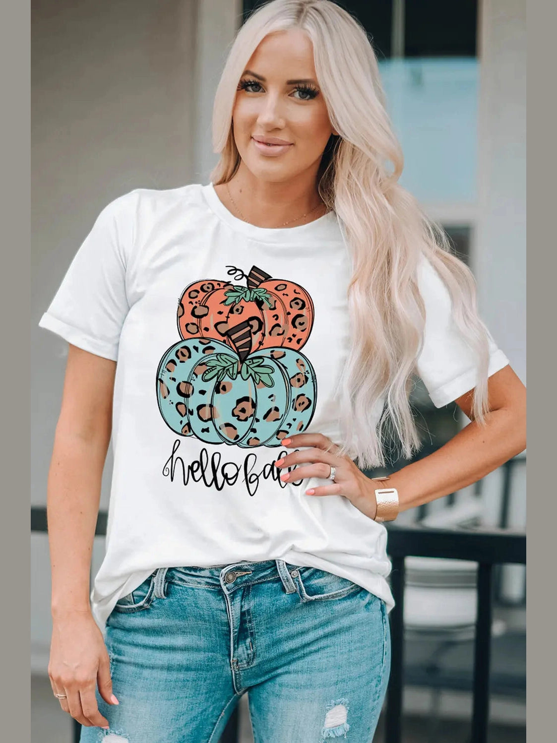 Pumpkin Graphic Short Sleeve T-Shirt Trendsi