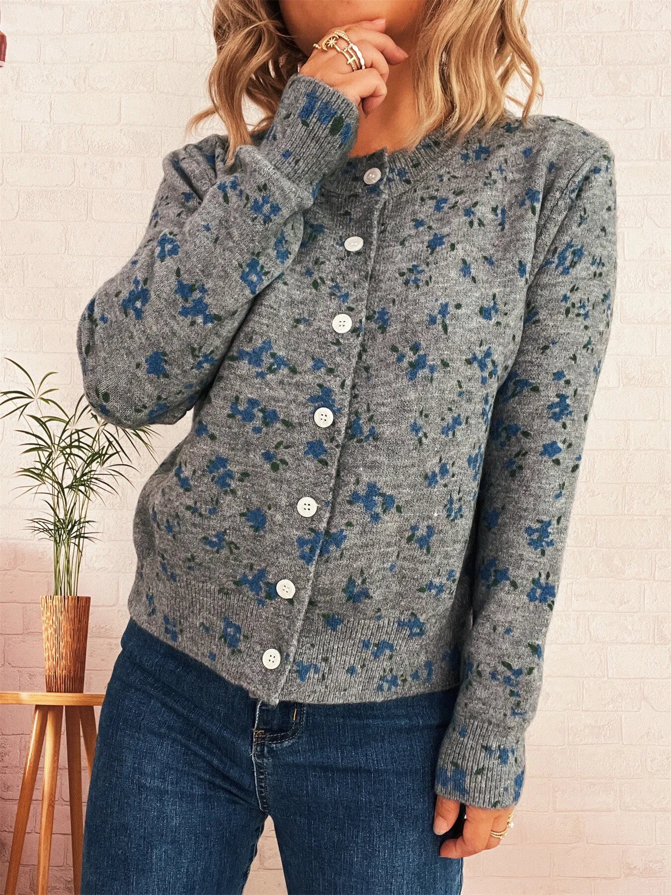Floral Button-Up Long Sleeve Cardigan