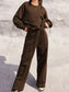 Round Neck Long Sleeve Top and Elastic Waist Pants Set nicholesgifts