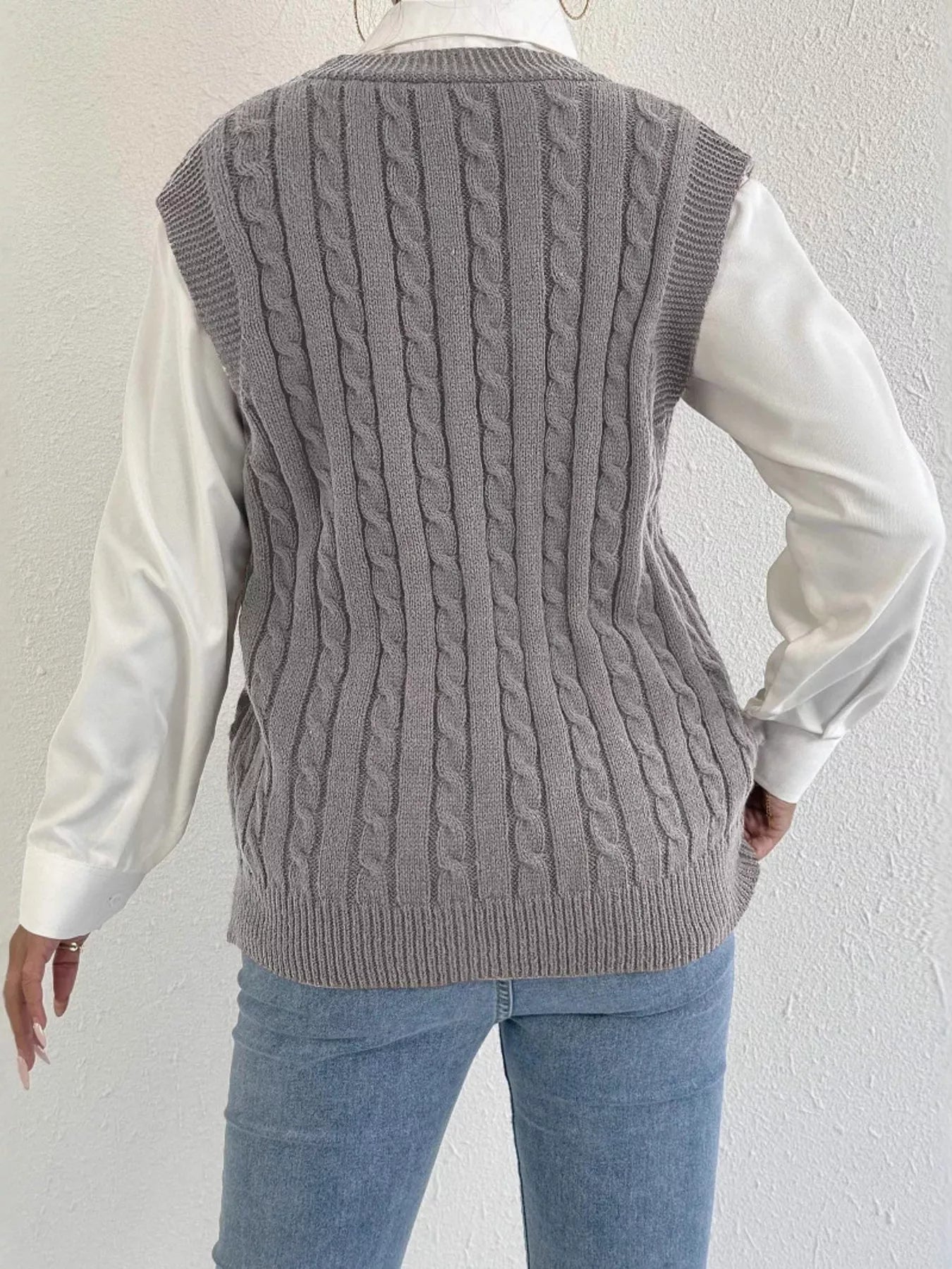 Cable-Knit Button-Up Sweater Vest nicholesgifts