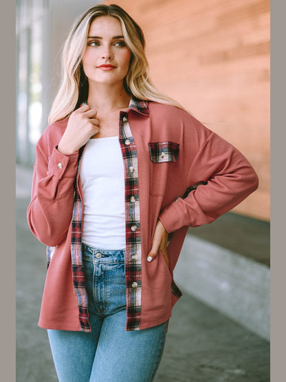 Plaid Button Down Collared Jacket nicholesgifts