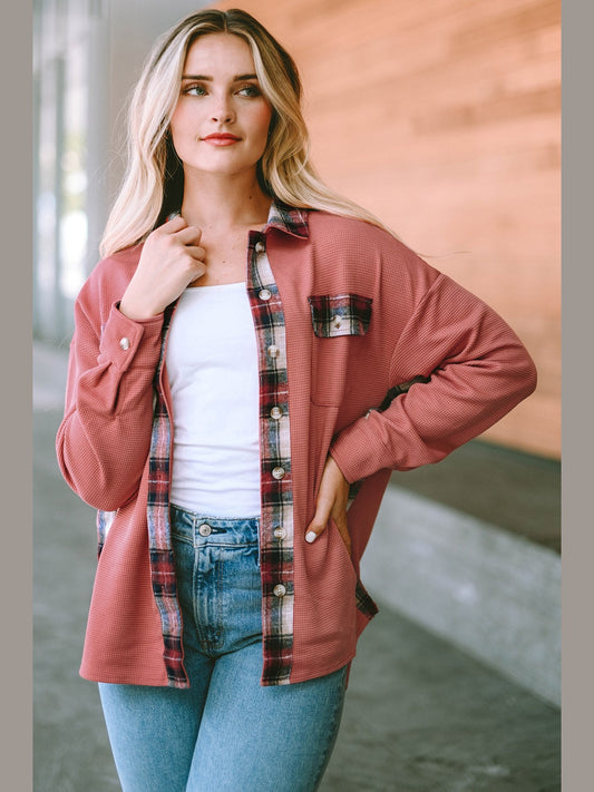 Plaid Button Down Collared Jacket nicholesgifts