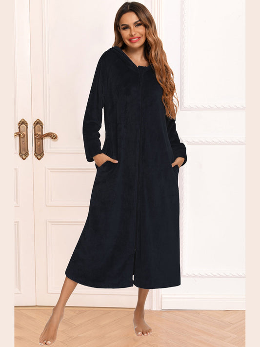 Zip Front Hooded Night Dress with Pockets nicholesgifts