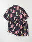 Printed Button Up Short Sleeve Top and Shorts Lounge Set nicholesgifts