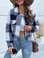 Women Perfee Plaid Button Up Drop Shoulder Cropped Jacket nicholesgifts