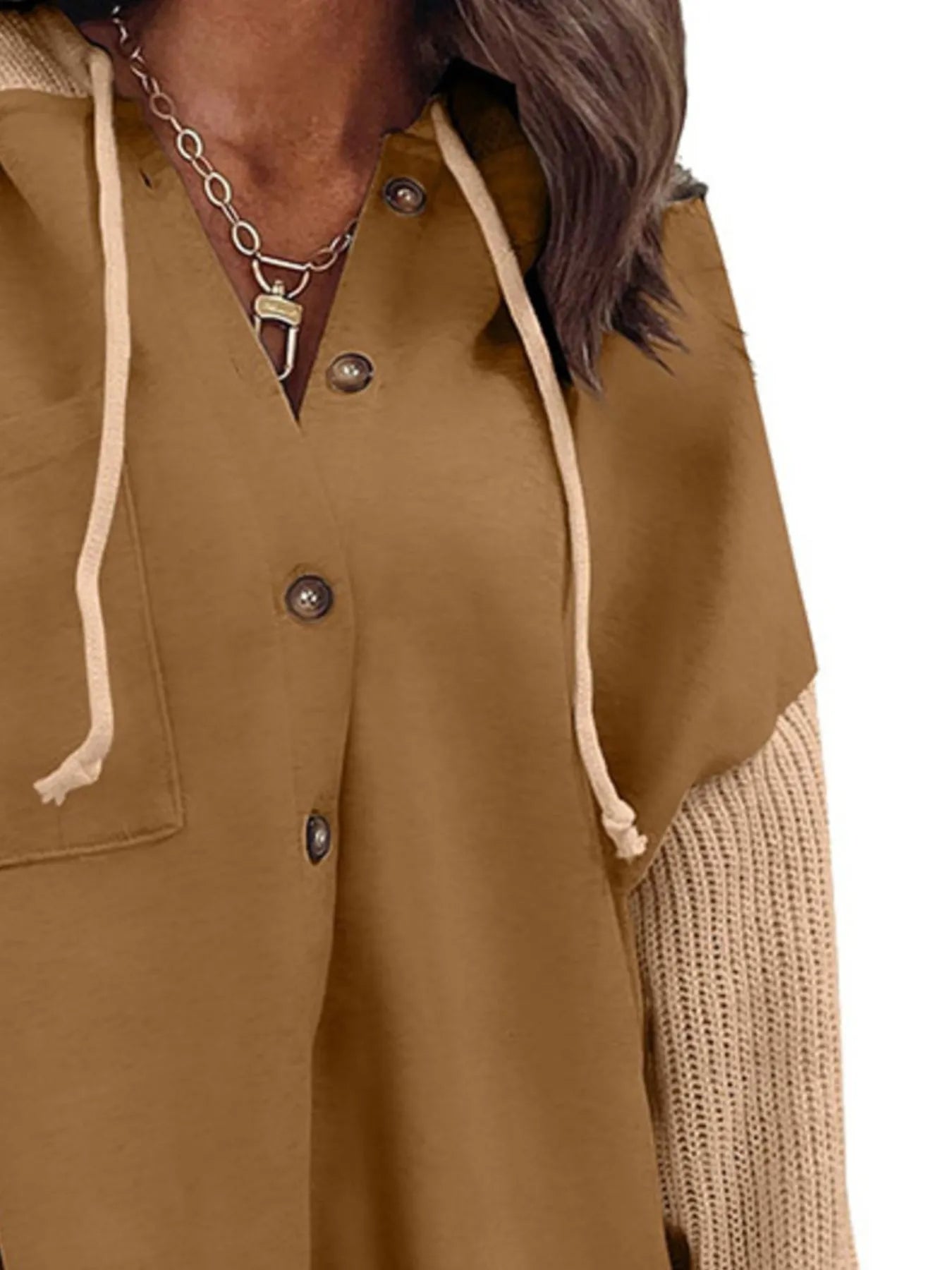 Drawstring Button Front Hoodie Trendsi