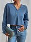 Ivy Lane Cropped V-Neck Raglan Sleeve Buttoned Blouse nicholesgifts