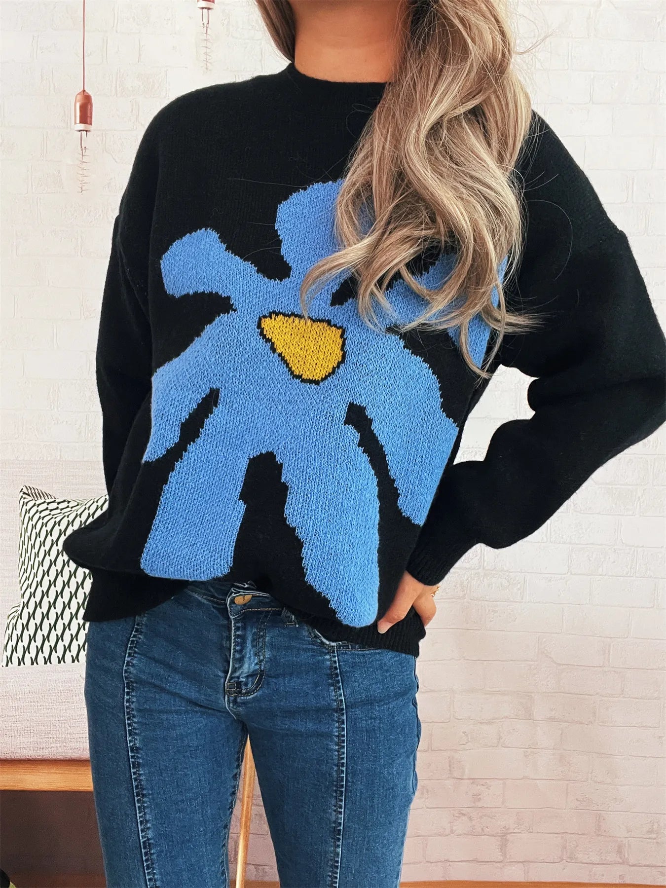 Flower Dropped Shoulder Sweater