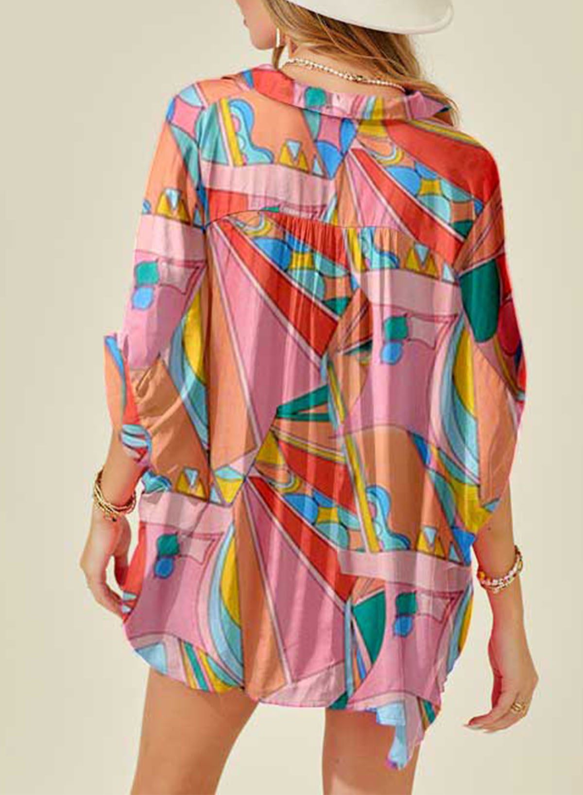 Printed Dolman Sleeve Collared Shirt nicholesgifts