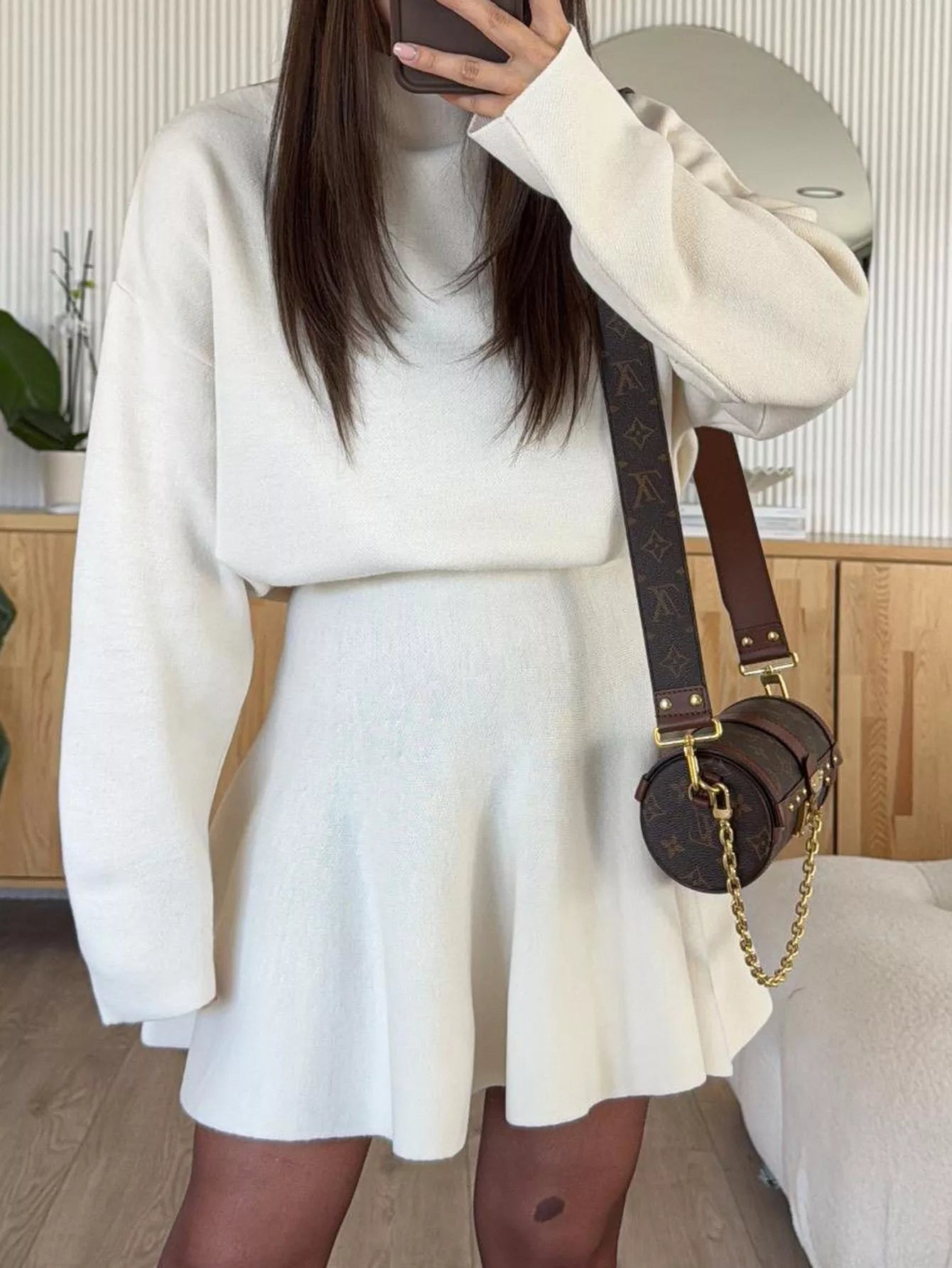 Turtleneck Dropped Shoulder Sweater and Skirt Set nicholesgifts