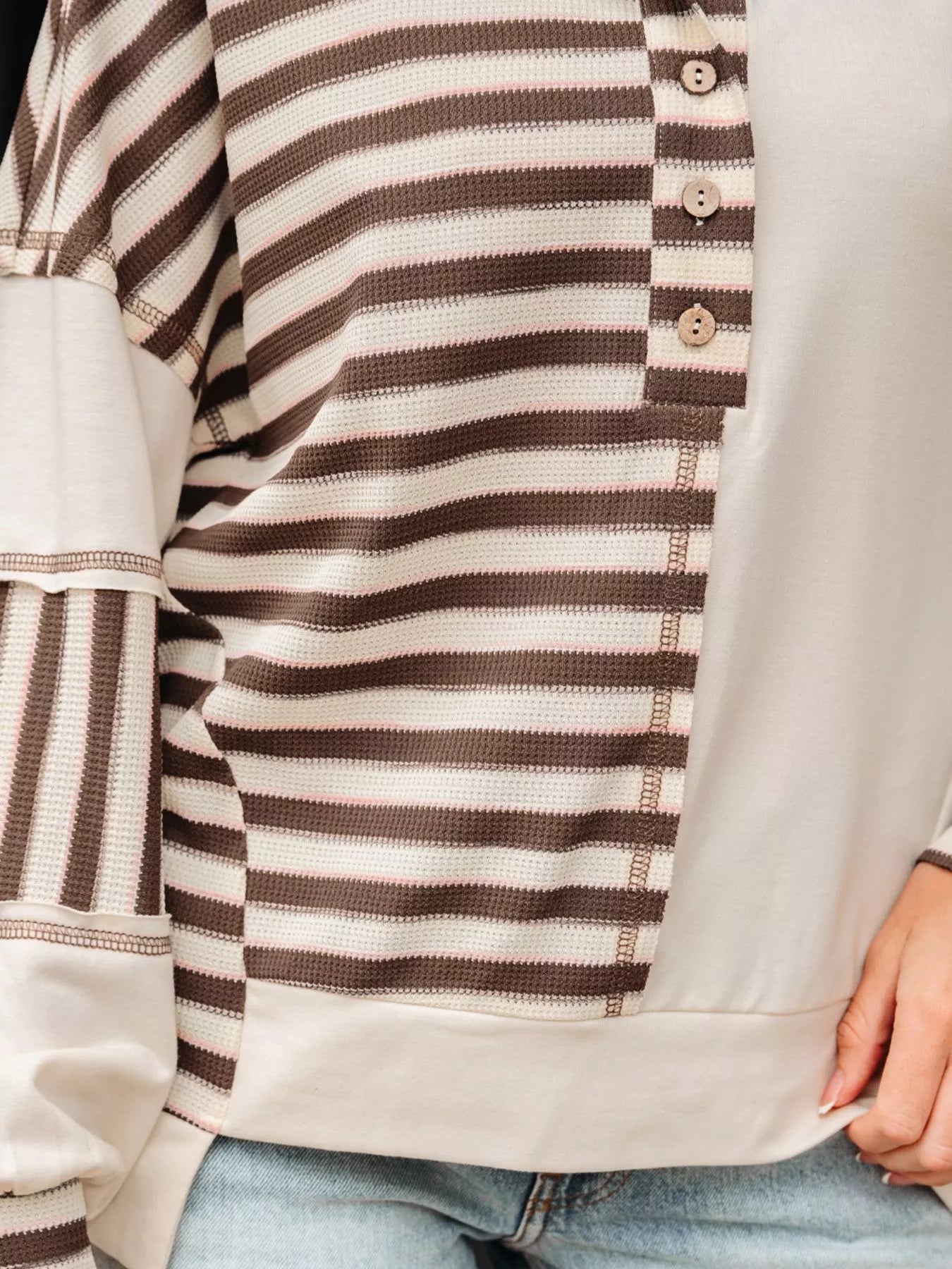 Stripe Stitched Detail Color Block Patchwork Oversized Top Trendsi
