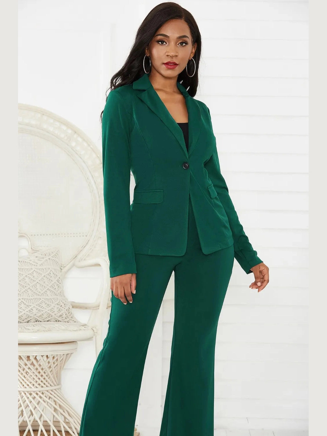 Lapel Collar Long Sleeve Blazer and Pants Set nicholesgifts