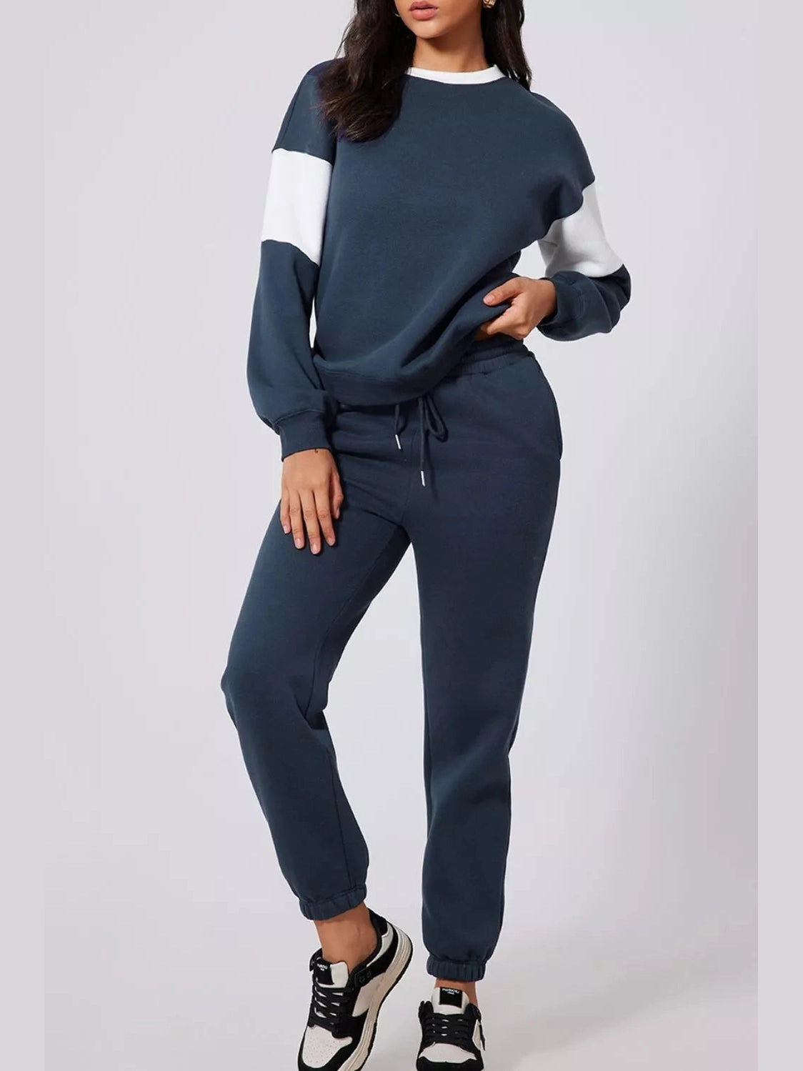 Drop Shoulder Loose Sweatshirt and Joggers Active Set nicholesgifts