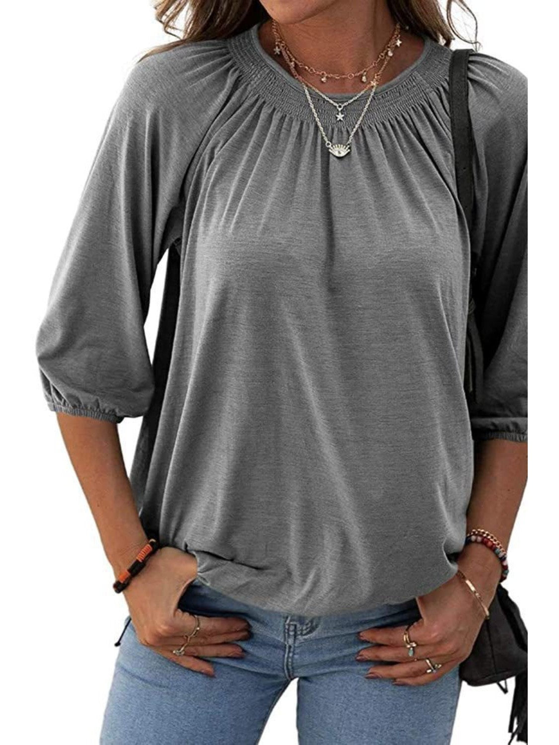 Gathered Detail Round Neck T-Shirt