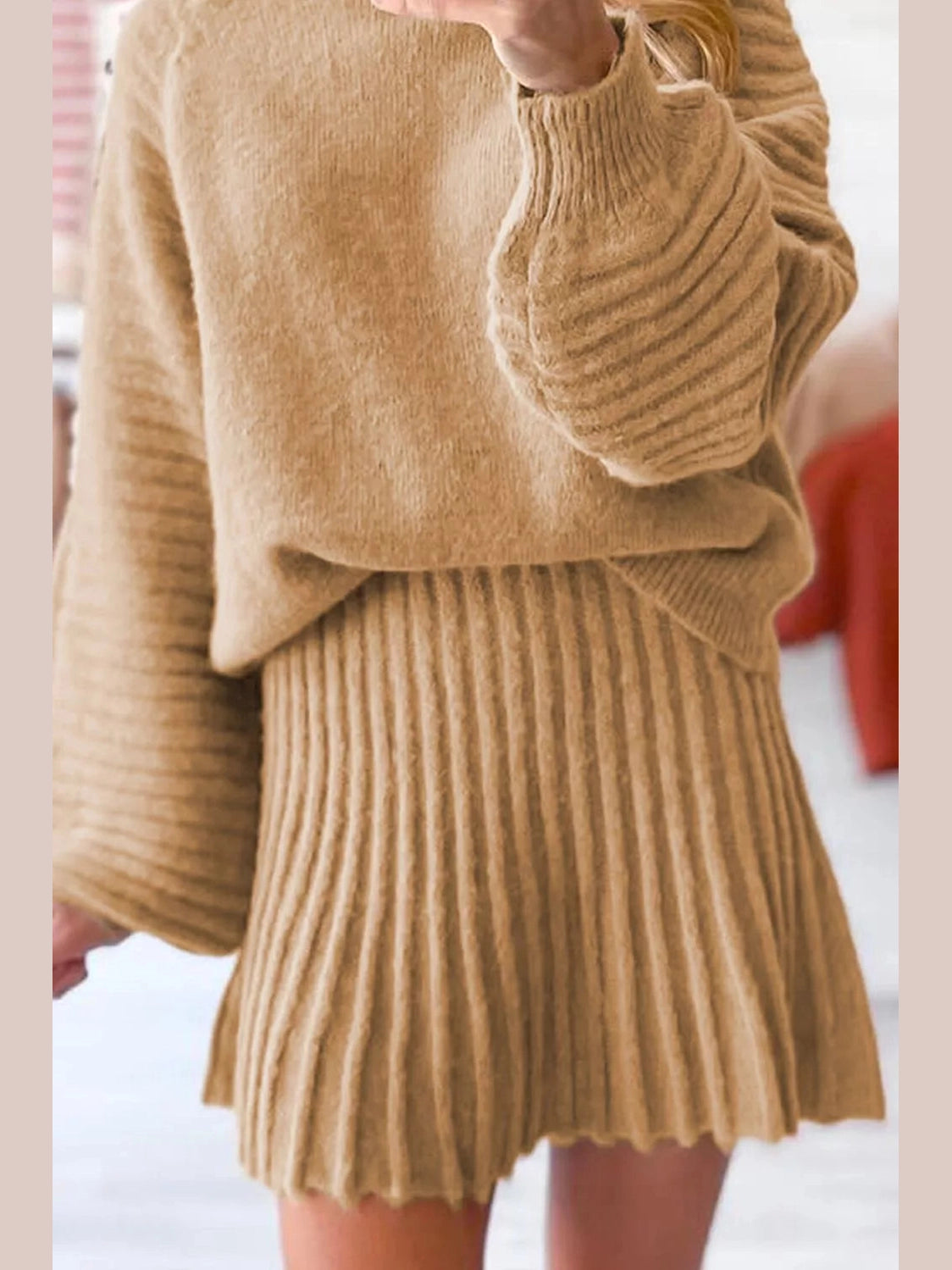 Ribbed Knit Long Sleeve Top and Skirt Sweater Set nicholesgifts