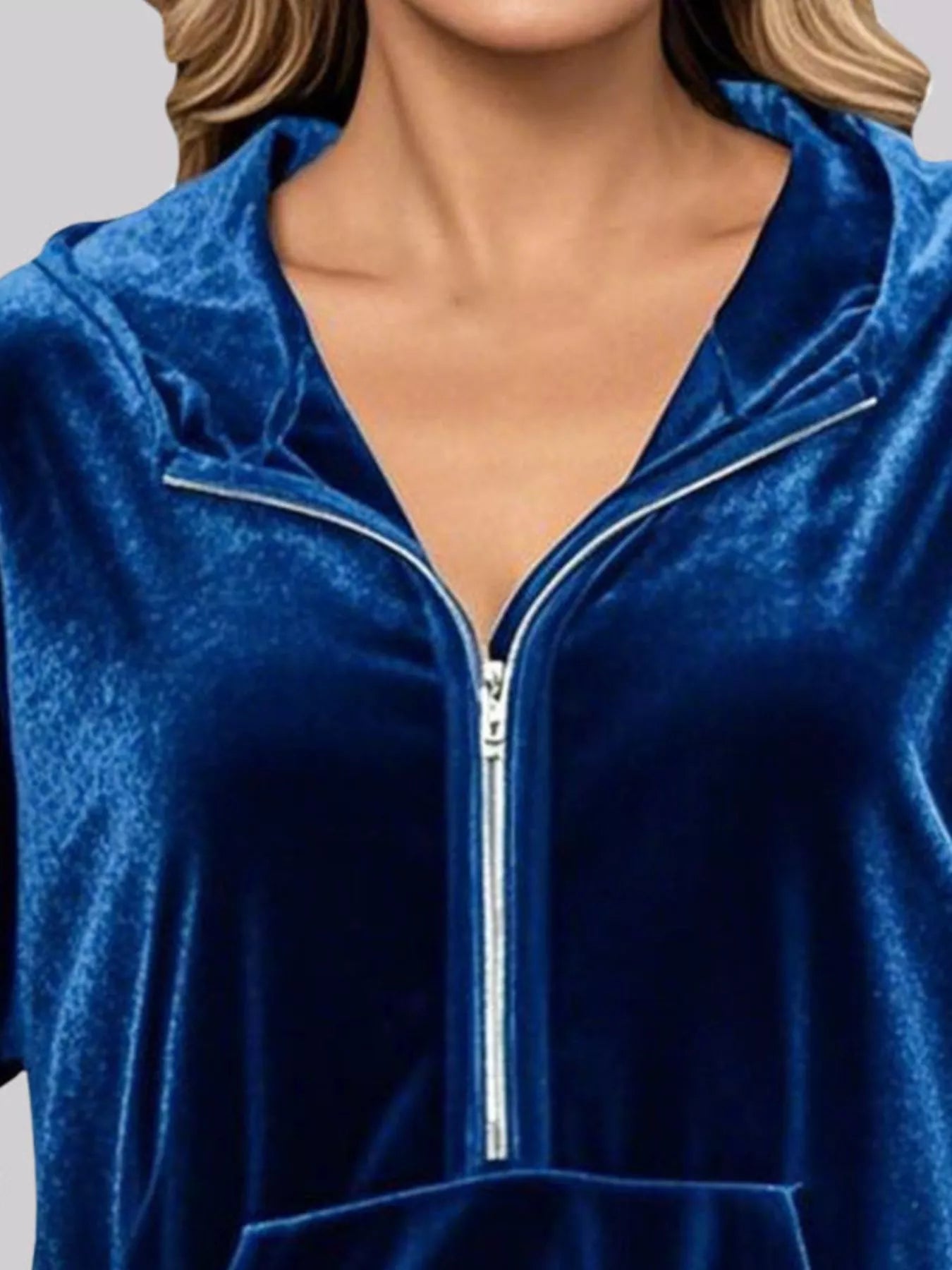 Full Size Half Zip Kangaroo Pocket Hoodie Plus Size Trendsi