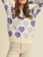 Women Heart Ribbed Hem Long Sleeve Sweater For Valentine's Day Gift For Her nicholesgifts