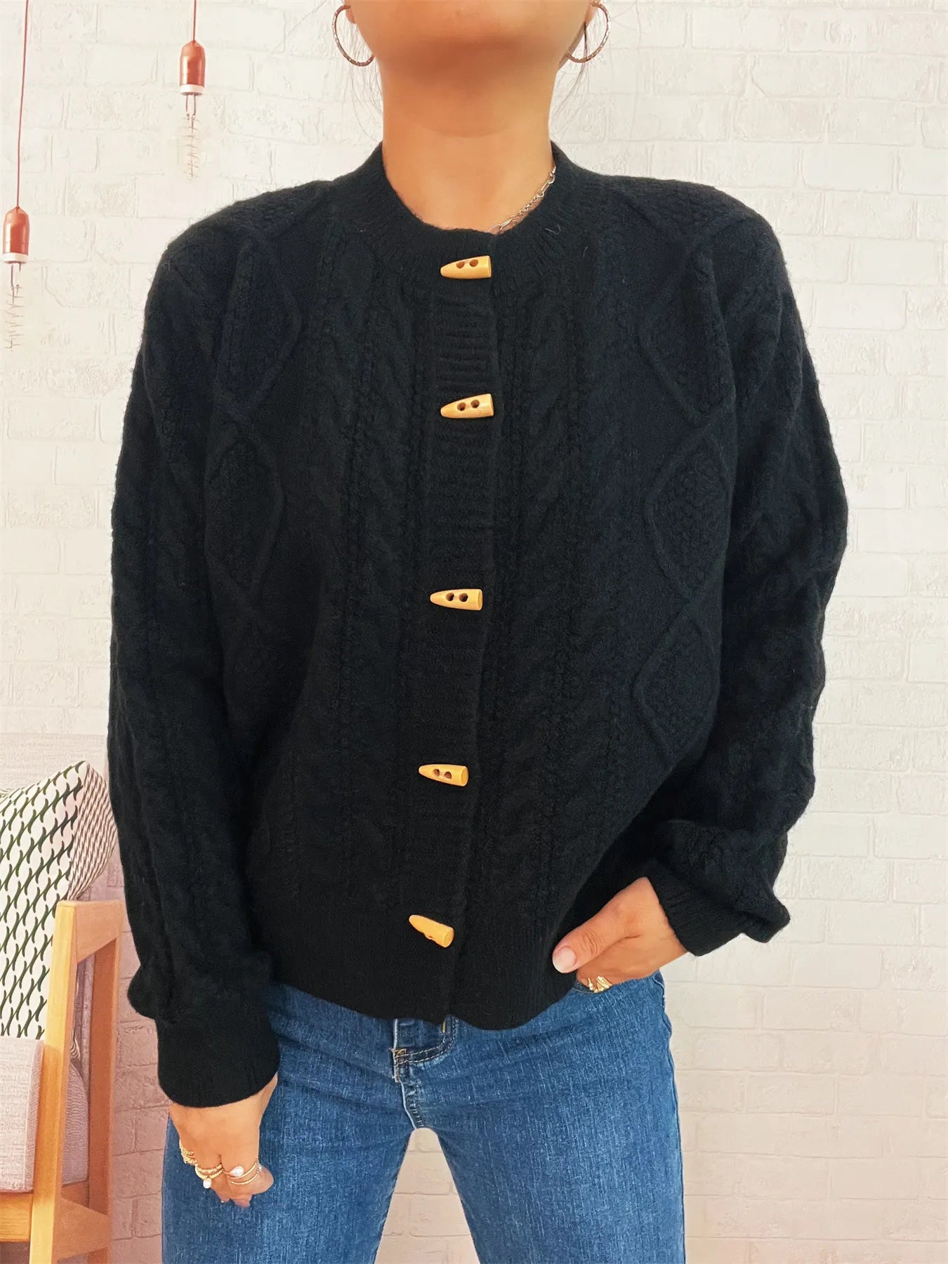Cable Knit Button-Up Cardigan