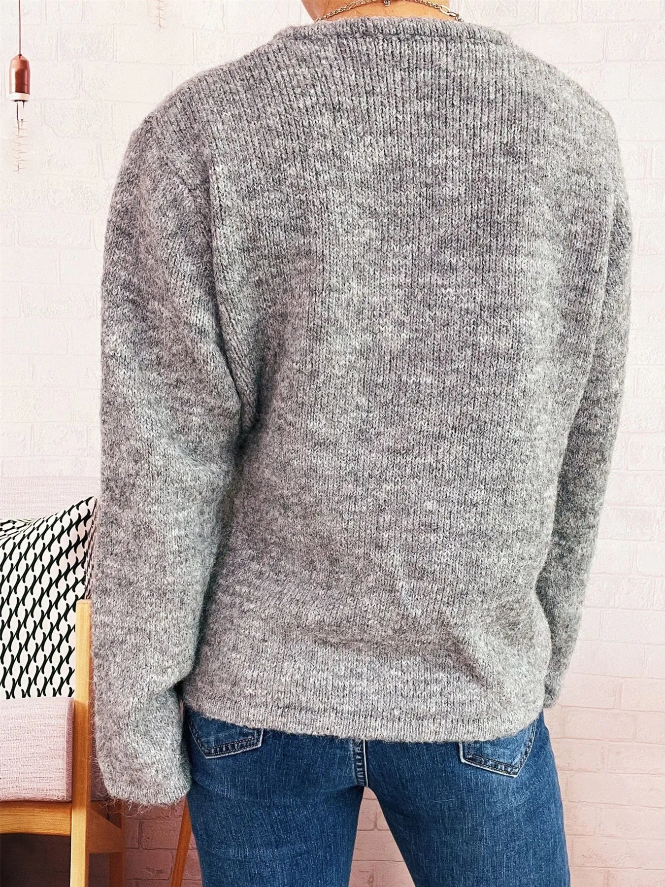 Button-Front Side-Tie Sweater