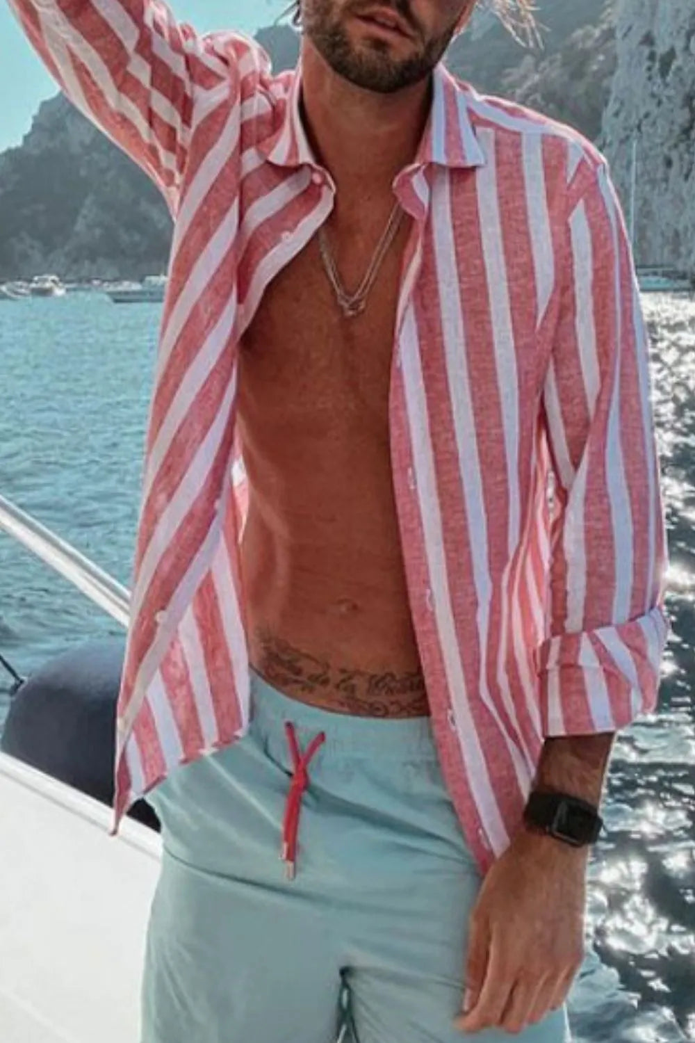 Men's Full Size Casual Striped Long Sleeve Shirt Plus Size NicholesGifts