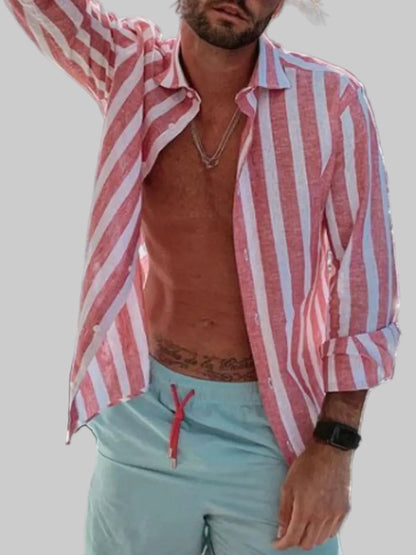 Men's Full Size Casual Striped Long Sleeve Shirt Plus Size nicholesgifts