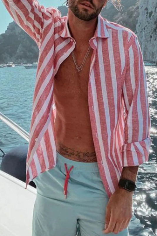 Men's Full Size Casual Striped Long Sleeve Shirt Plus Size NicholesGifts