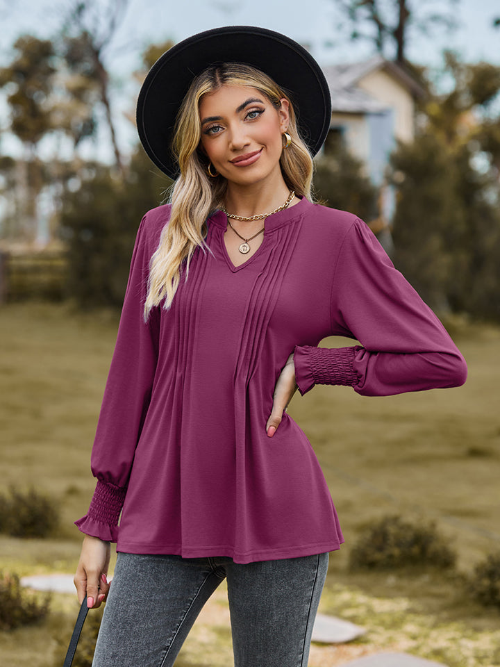 Women Notched Neck Flounce Sleeve Blouse nicholesgifts