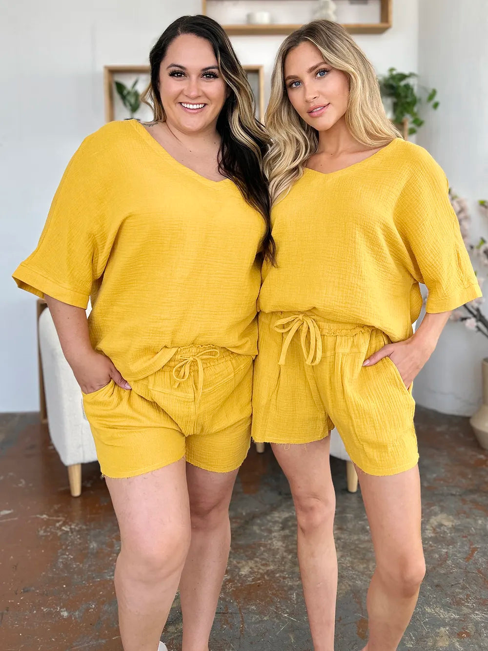 Double Take Texture Half Sleeve T-Shirt and Drawstring Shorts Set NicholesGifts