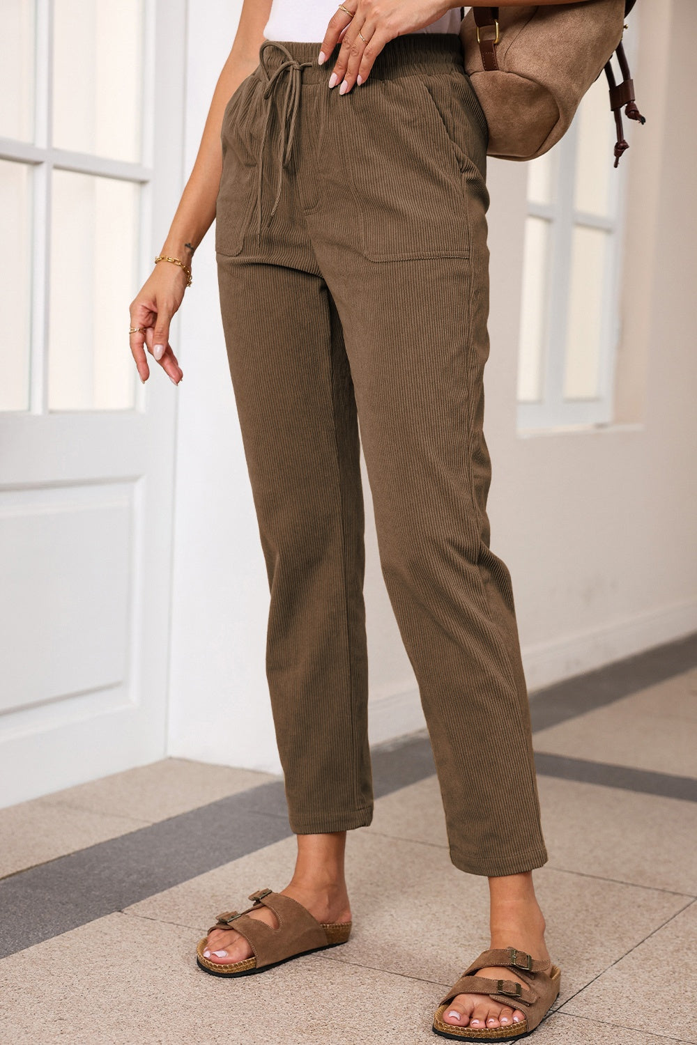 Drawstring Straight Pants with Pockets nicholesgifts