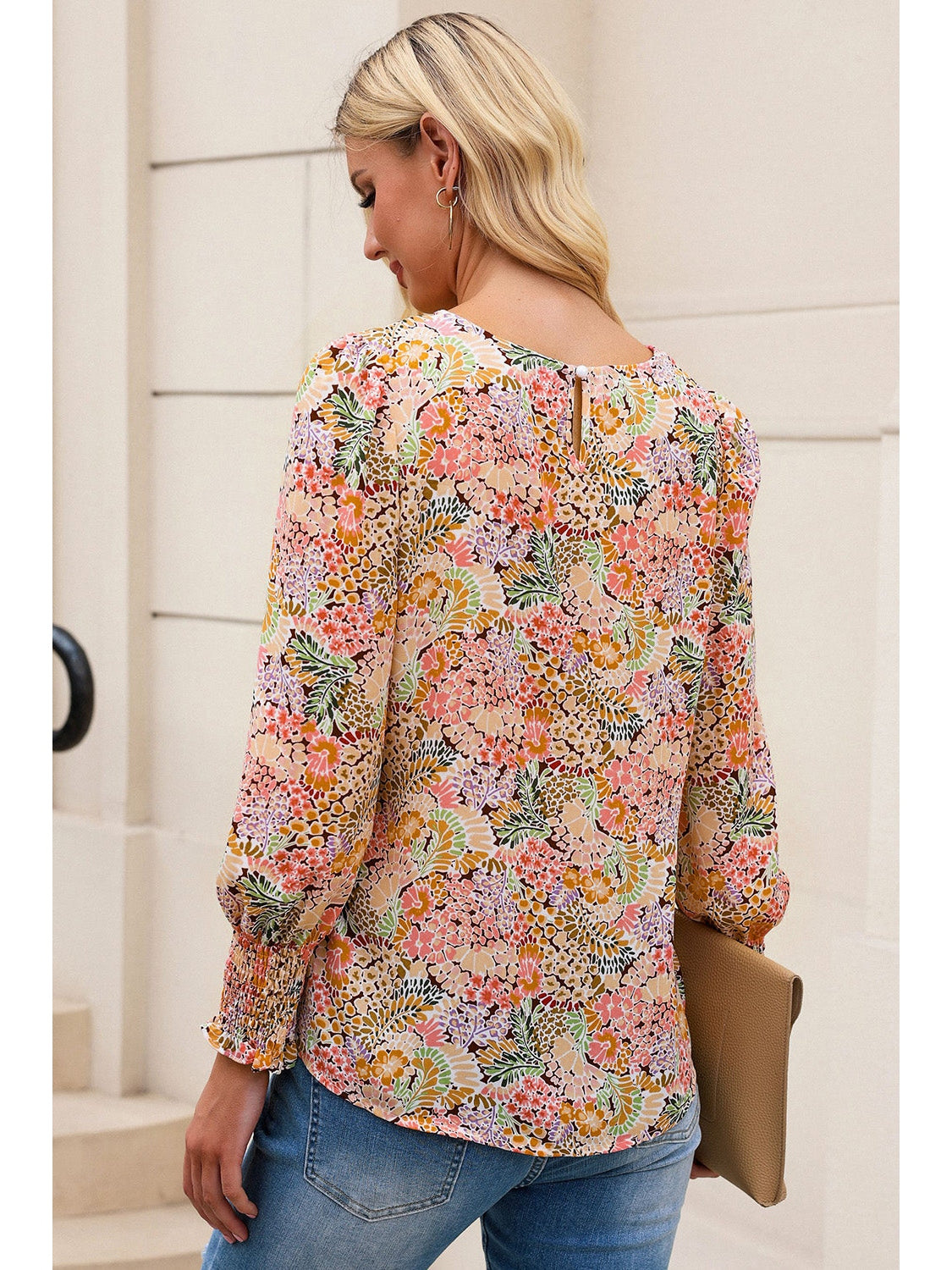 Women Floral Print Long Puff Sleeve Blouse nicholesgifts