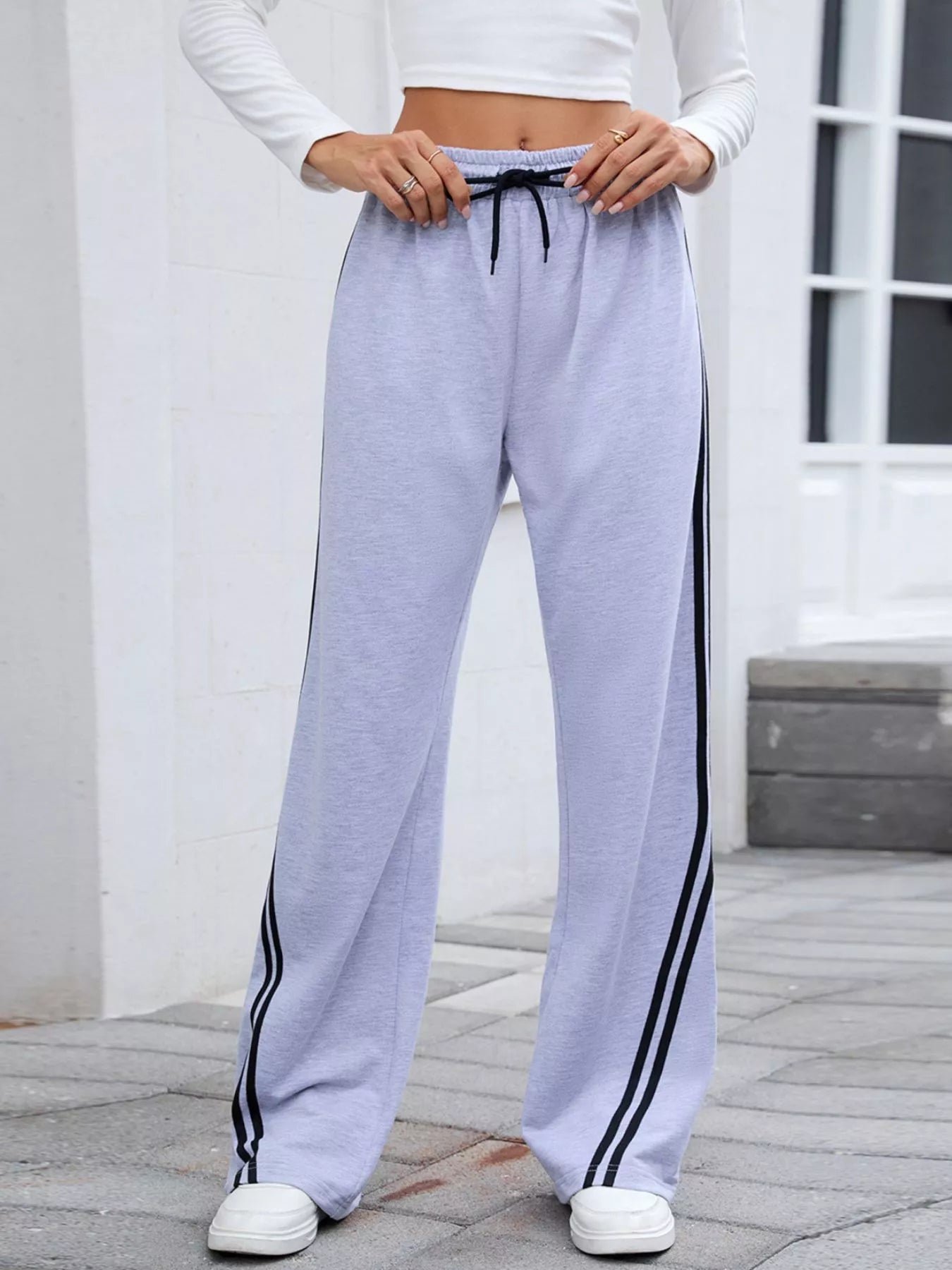 Women Side Striped Wide Leg Pants nicholesgifts