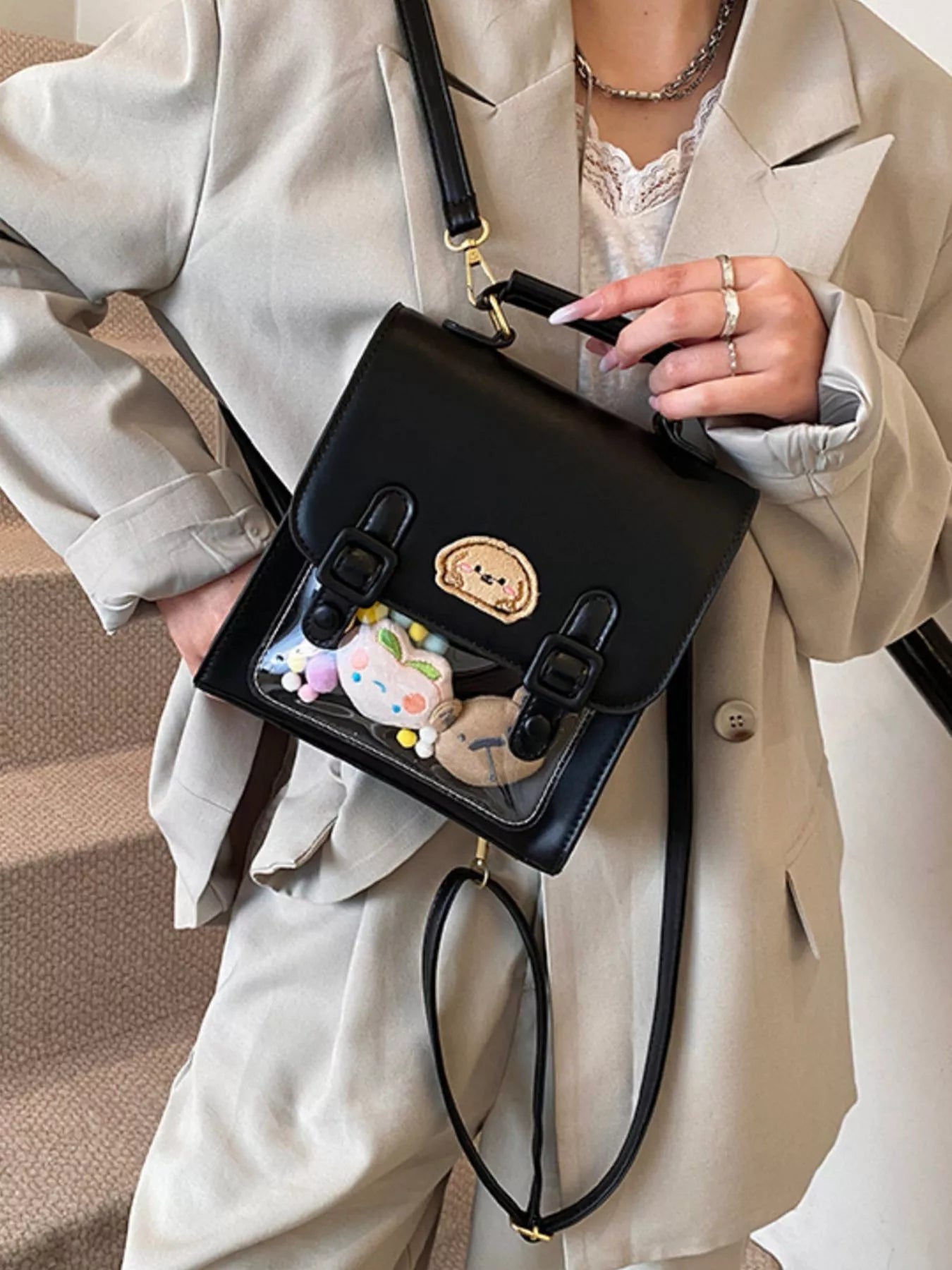 Cartoon Patch Decor Backpack Bag Trendsi