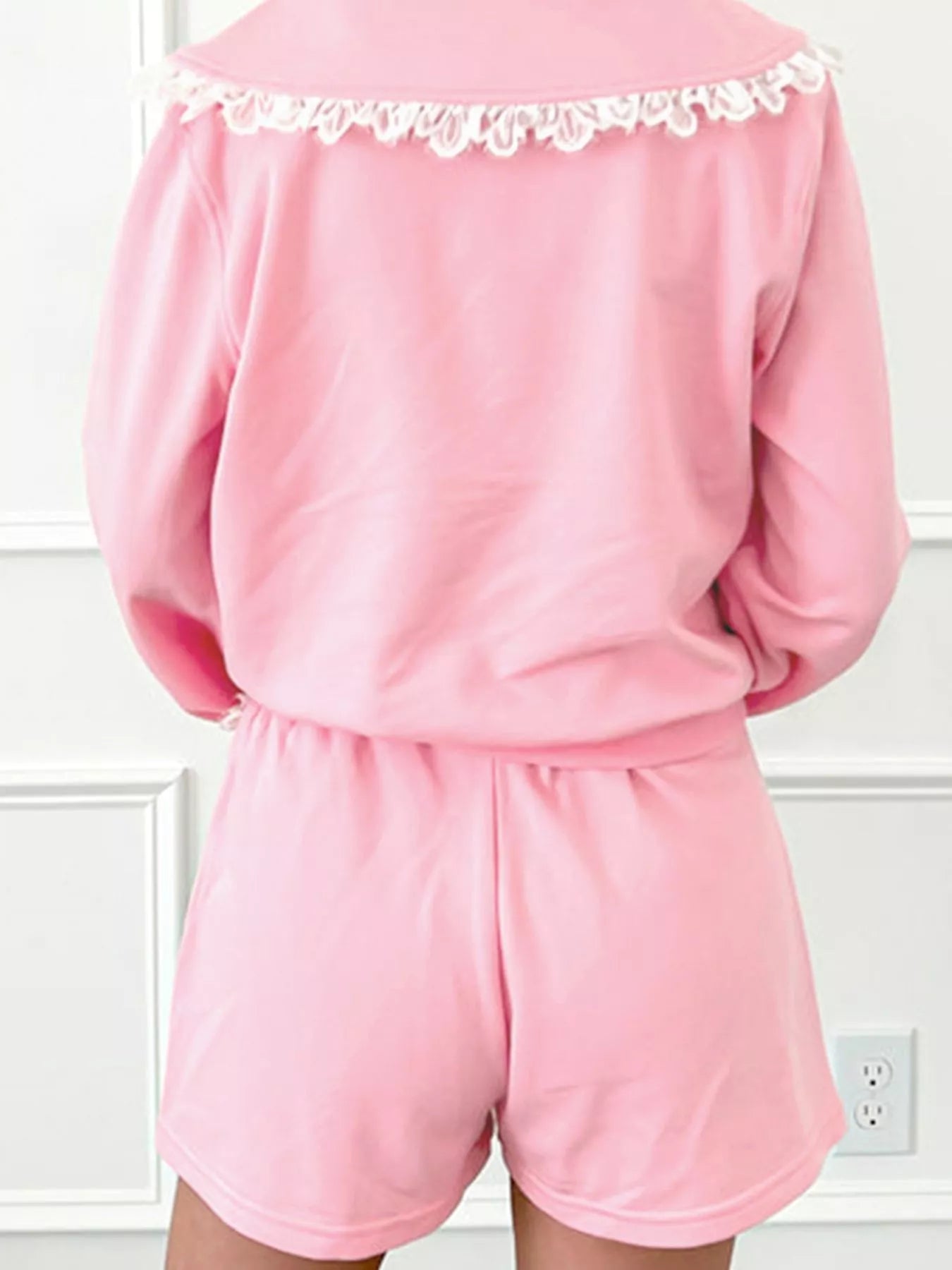 Peter Pan Lace Embellished Neck Sweatshirt and Skirt Two Piece Set NicholesGifts