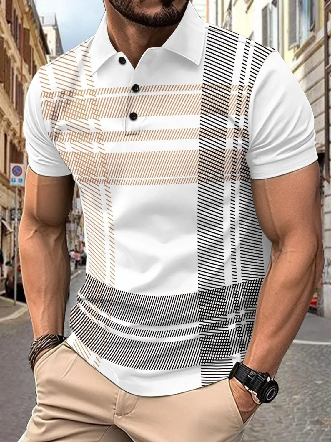 Men's Full Size Button Detail Short Sleeve Polo Plus Size NicholesGifts