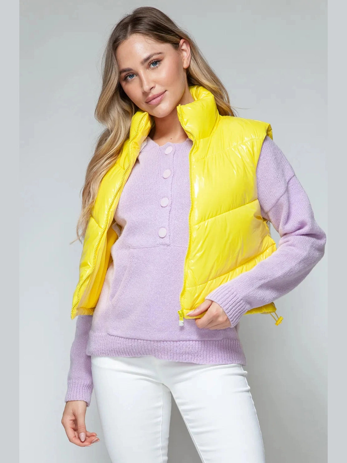Snobbish Zip Up Turtleneck Shiny Quilted Vest nicholesgifts
