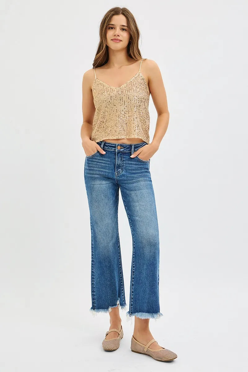 RISEN Full Size Mid Rise Crop Straight Jeans Plus Size NicholesGifts