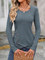 Decorative Button Round Neck Long Sleeve T-Shirt nicholesgifts