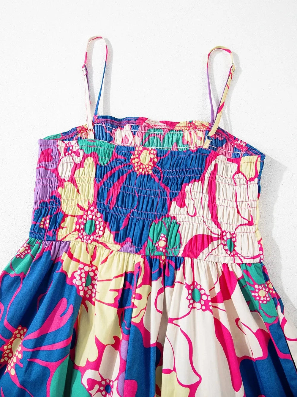 Floral Print Shirred Spaghetti Strap Loose Maxi Dress NicholesGifts