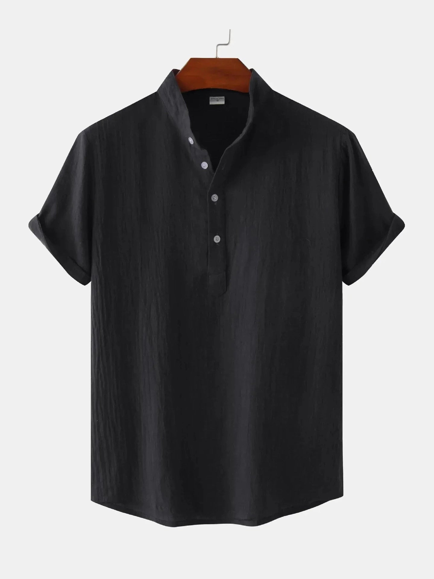 Men's Mandarin Collar Short Sleeve Henley Shirt NicholesGifts